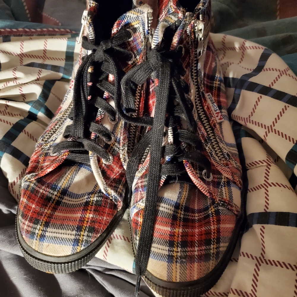 Superga tartain plaid Ip up high tops